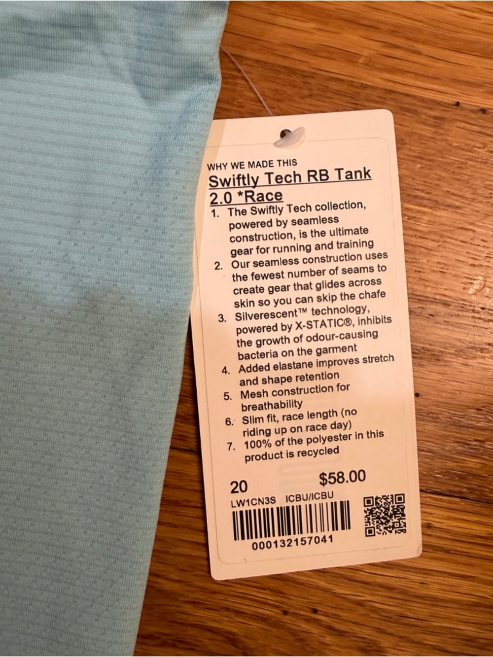 Lululemon Swiftly Tech Racerback 2.0 *Race Length Icing Blue - Size 20 NWT - Picture 2 of 8